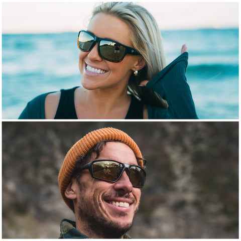 a man and a woman with diamond faces wearing sunglasses